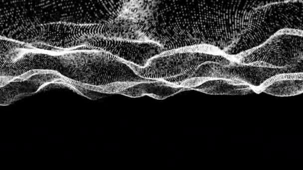 4 k Abstrakcja wave białe kropki na górnym czarnym tle. krajobraz ruch tło dla siatki projektu w cyberprzestrzeni — Wideo stockowe