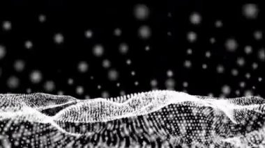 4 k soyut dalga nokta siyah arka planda beyaz. Siber kılavuz tasarım için manzara arka plan hareketli arka plan