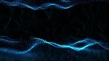 4k Soyut fantastik dijital dalga ışık parlama siyah arka plan. siber uzay ızgara tasarımı için manzara arka plan hareket arka plan