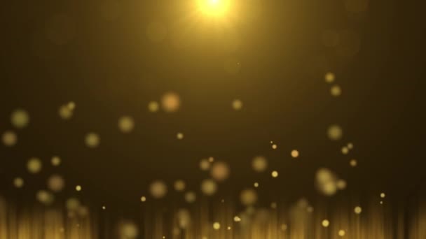 Parlak güneş ile Pırıl pırıl altın parıltılar arka plan parlayan sarı bokeh ışıkları soyut lüks arka plan — Stok video