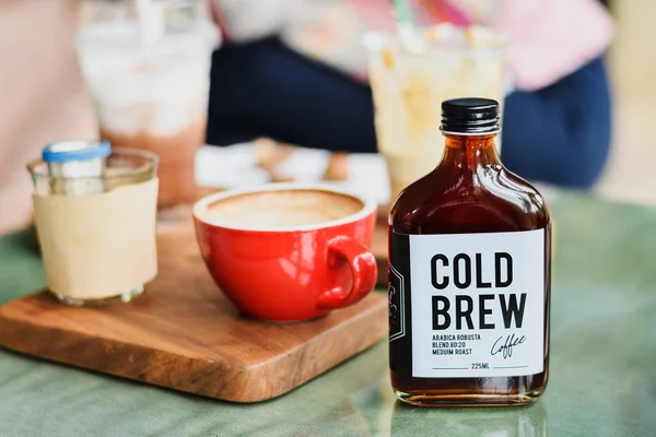 Cold brew coffee in a glass bottle for take away
