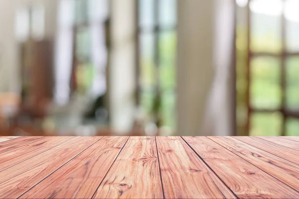 Stůl dřevěná-nejlepší recepce nebo Pokladna restaurace nebo kávová kavárna rozostřené pozadí pro produkt v fotomontáž — Stock fotografie
