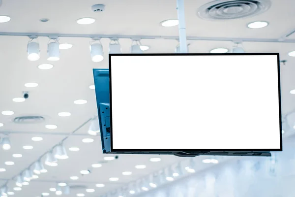 Прозрачная верхняя реклама Led Tv Экран в ресторане, кафе или общественном коридоре размытый фон для монтажа макета дизайна — стоковое фото