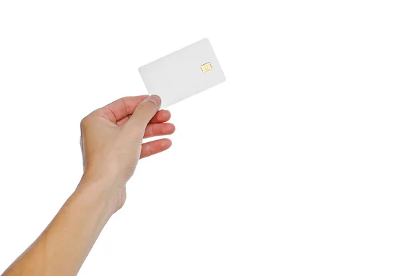 Creditcard Lege Blanco Witte Credit Card Met Chip Hand Houden — Stockfoto