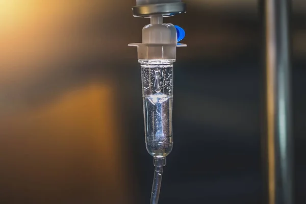 Close Saline Drip Infusion Bottle Solution Patient Ward Hospital — Stock Photo, Image