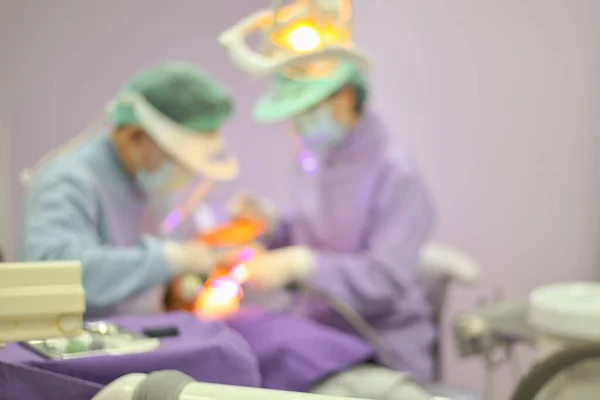 Blurred Dentist Examining Treatment Teeth Dental Clinic Service Background — Stock Photo, Image