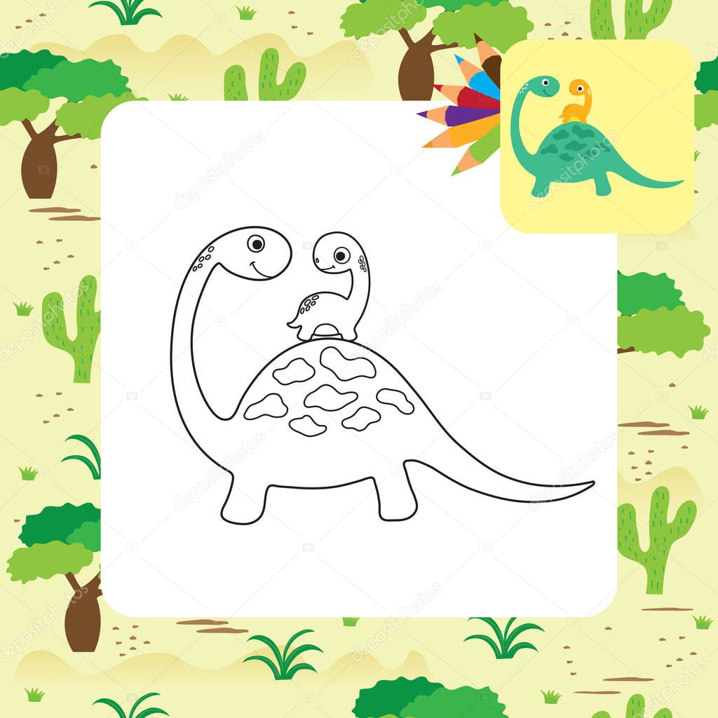 Cute Dino coloring book. Vector illustration
