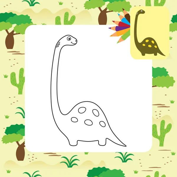 Lindo Libro Para Colorear Dino Dibujos Animados Ilustración Vectorial — Vector de stock