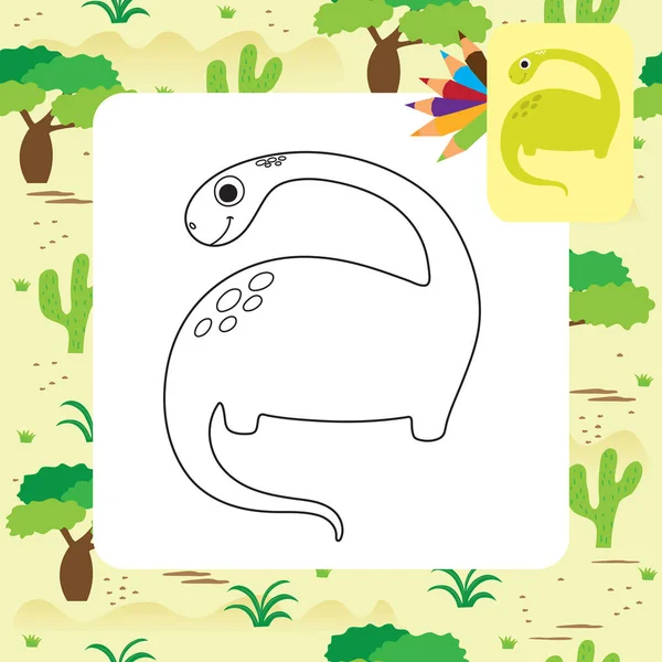 Lindo Libro Para Colorear Dino Dibujos Animados Ilustración Vectorial — Archivo Imágenes Vectoriales