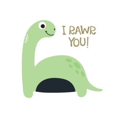 Şirin bir dinazor çizimi. Vahşi ve özgür ol