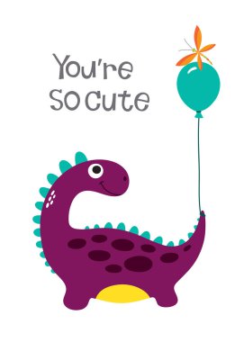 Şirin bir dinazor çizimi. Vahşi ve özgür ol