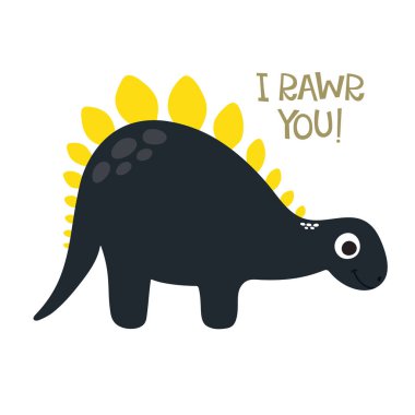 Şirin bir dinazor çizimi. Vahşi ve özgür ol