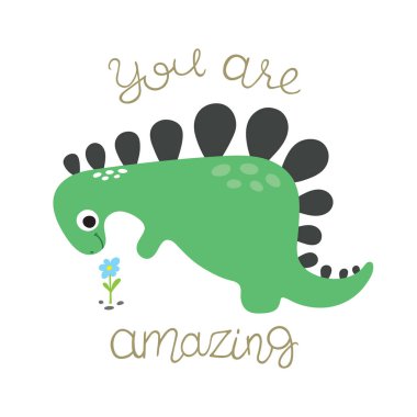 Şirin bir dinazor çizimi. Vahşi ve özgür ol