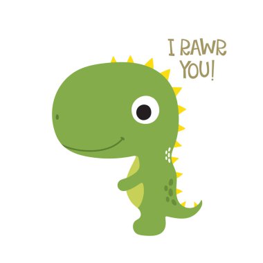 Sevimli çizgi dino illüstrasyon. Ben rawr sen