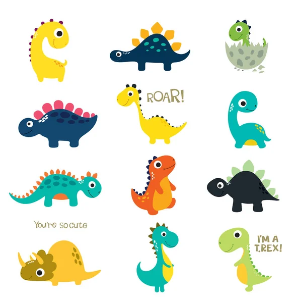 Conjunto Pequenos Dinos Bonitos Ilustração Vetorial — Vetor de Stock