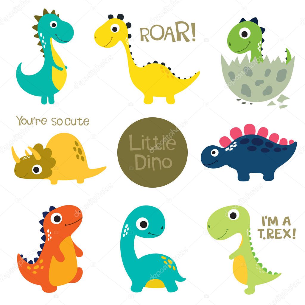 Set of little cute dinos. Vector illustration