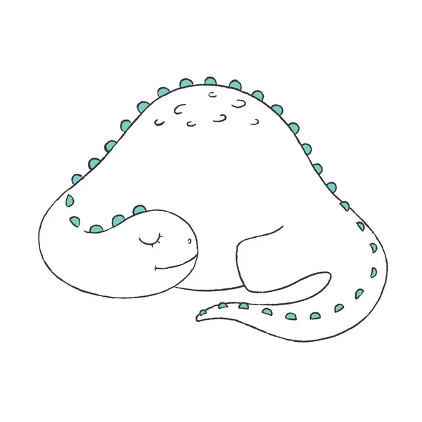 Doodle Cute Sleeping Dinosaur Vector Illustration — Stock Vector