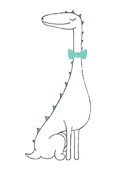 Vector Doodle Cute Elegant Dino Vector Illustration — Stock Vector
