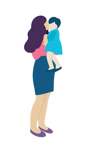 Jonge Moeder Met Een Kind Mensen Begrip Platte Pictogram Vectorillustratie — Stockvector