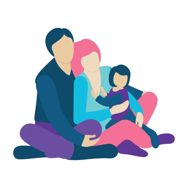 Famille Avec Petit Enfant Assis Sur Sol Concept Personnes Icônes — Image vectorielle