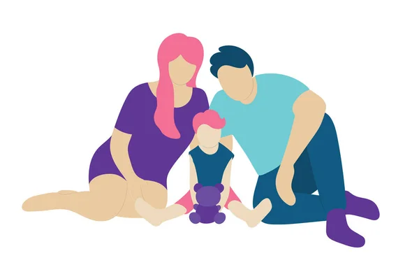 床に座って 小さな子供連れのご家族 人の概念のフラット アイコン — ストックベクタ