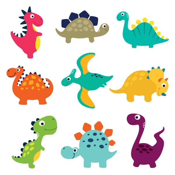 Funny Cartoon Dinosaurs Collection Vector Illustration Vector — Stock Vector