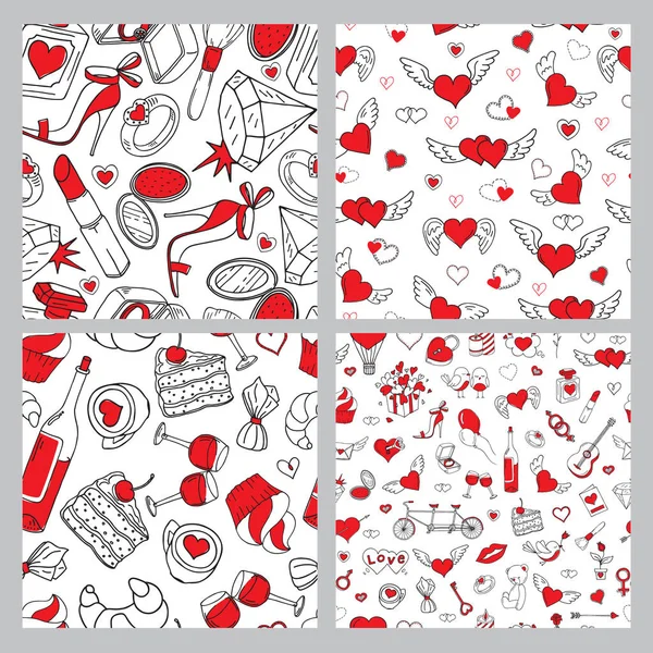 Ensemble Motifs Romantiques Sans Couture Saint Valentin Fond Vacances — Image vectorielle