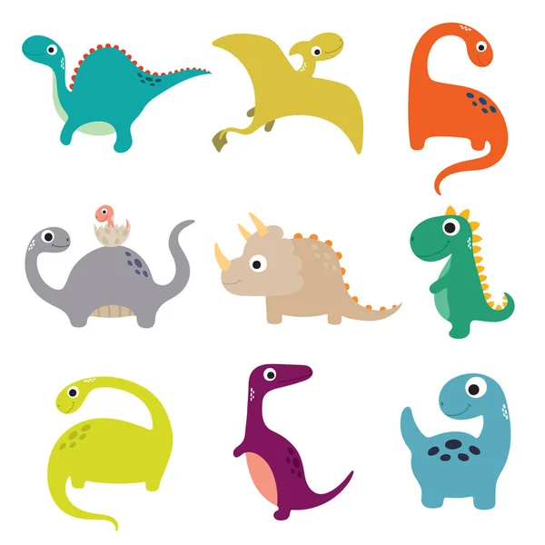 Divertida colección de dinosaurios de dibujos animados. Ilustración vectorial — Vector de stock