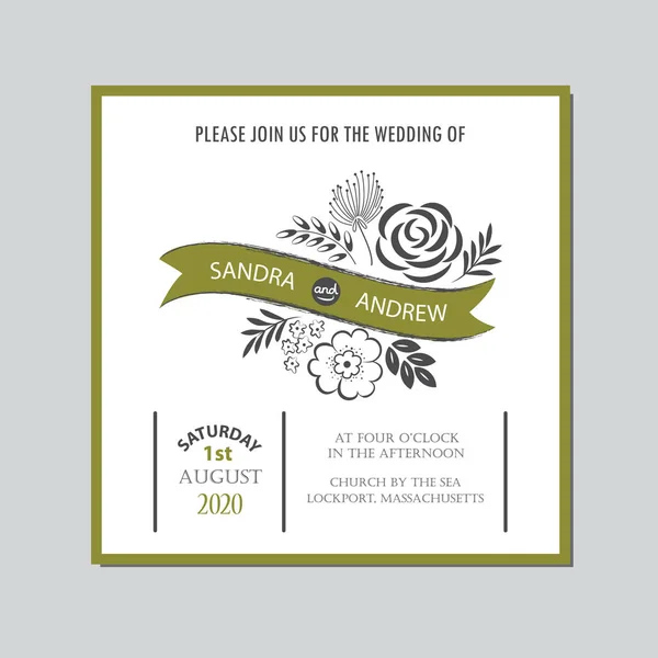 Tarjeta floral invitación boda — Vector de stock