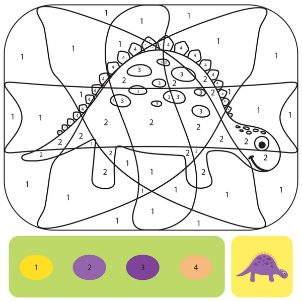 Niedlichen Dino Malseite für Kinder. Färbung Puzzle mit Zahlen o — Stockvektor