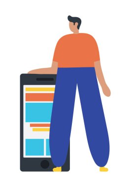 Holding, gösterilen, bir cep telefonu vermek iş adamı. Düz stil