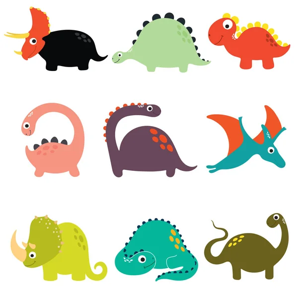 Roliga tecknade dinosaurier samling. Vektorillustration — Stock vektor