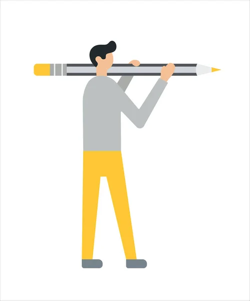 Un homme d'affaires tenant, montrant, donnant un crayon. Style plat — Image vectorielle