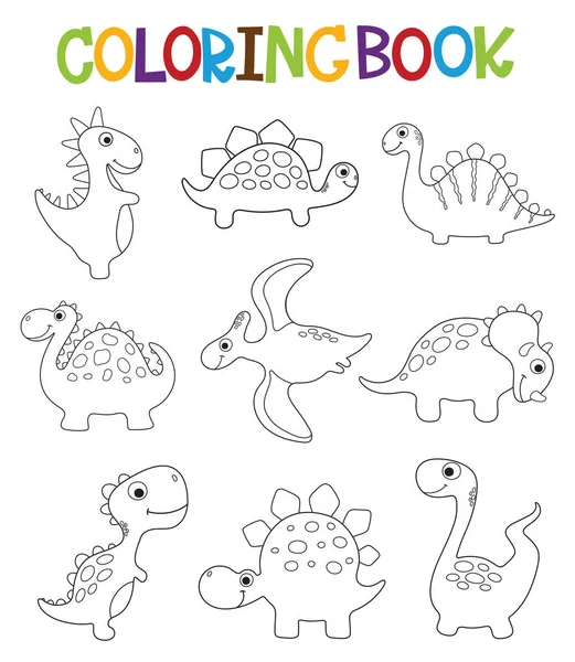 Divertida colección de dinosaurios de dibujos animados. Libro para colorear — Archivo Imágenes Vectoriales