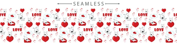 Romantique vecteur horizontal frontière transparente avec des chiens et des cœurs — Image vectorielle