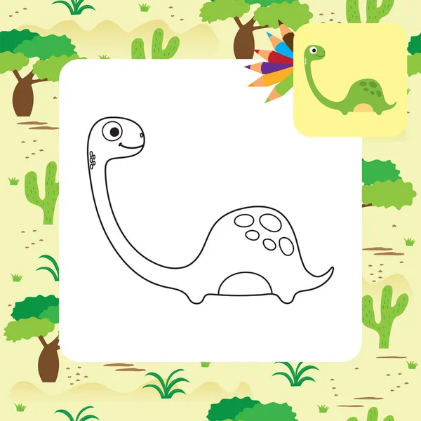 Linda página para colorear dino de dibujos animados — Archivo Imágenes Vectoriales