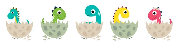 Grappige Cartoon Dinosaurussen Collectie Vectorillustratie — Stockvector