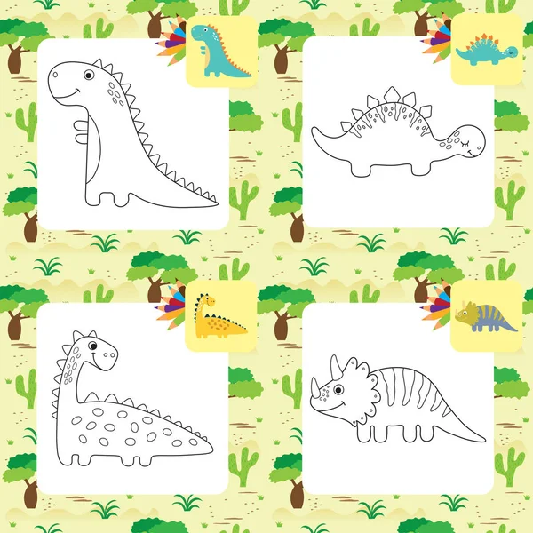 Juego de dibujos animados lindo dino para colorear página — Archivo Imágenes Vectoriales