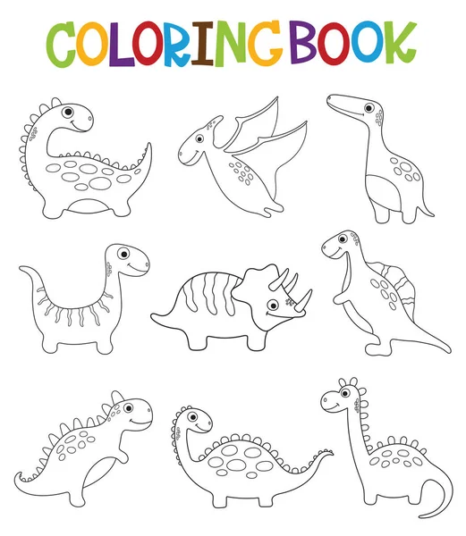 Divertida colección de dinosaurios de dibujos animados. Libro para colorear — Archivo Imágenes Vectoriales