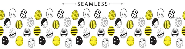 Frontera horizontal sin costura vectorial con huevos de Pascua garabatos — Archivo Imágenes Vectoriales
