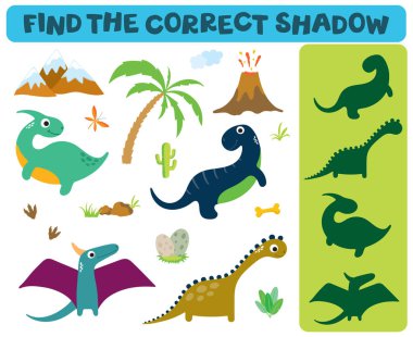 Doğru gölge bulmak. Sevimli dinozor üzerinde beyaz ba izole