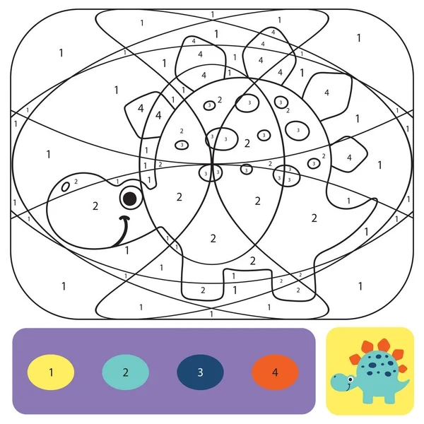 Desenho bonito para colorir dino para crianças. Quebra-cabeça para colorir com números o — Vetor de Stock