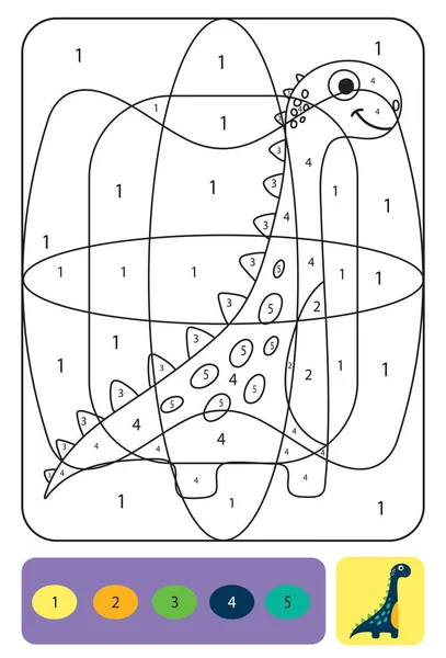 可愛い恐竜ぬりえ。番号 o ぬりえパズル — ストックベクタ