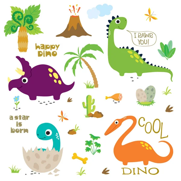 Ensemble de dinosaures mignons — Image vectorielle