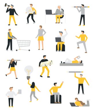 İş insanlar düz simgeler kümesi. Düz tarzı modern