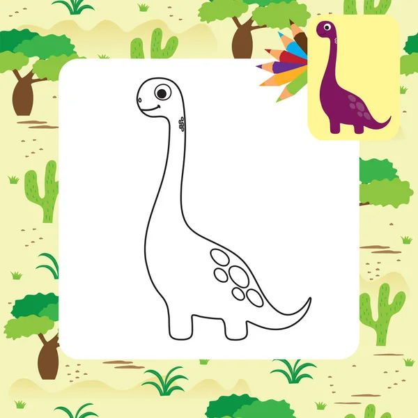 Linda página para colorear dino de dibujos animados — Vector de stock