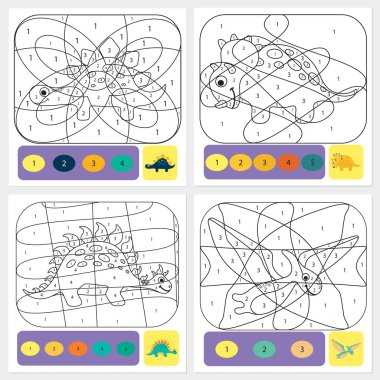 Şirin dino sayfa çocuklar için boyama. Boyama bulmaca numaraları o ile
