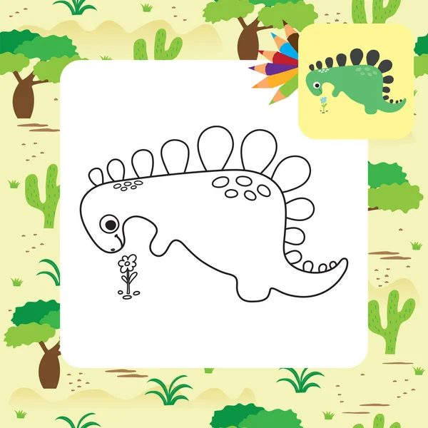 Linda página para colorear dino de dibujos animados — Vector de stock