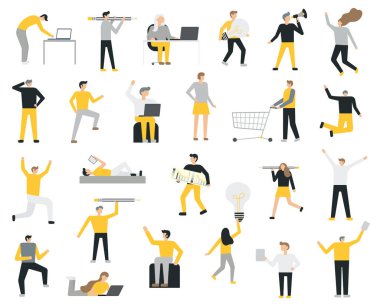 İş insanlar düz simgeler kümesi. Düz tarzı modern