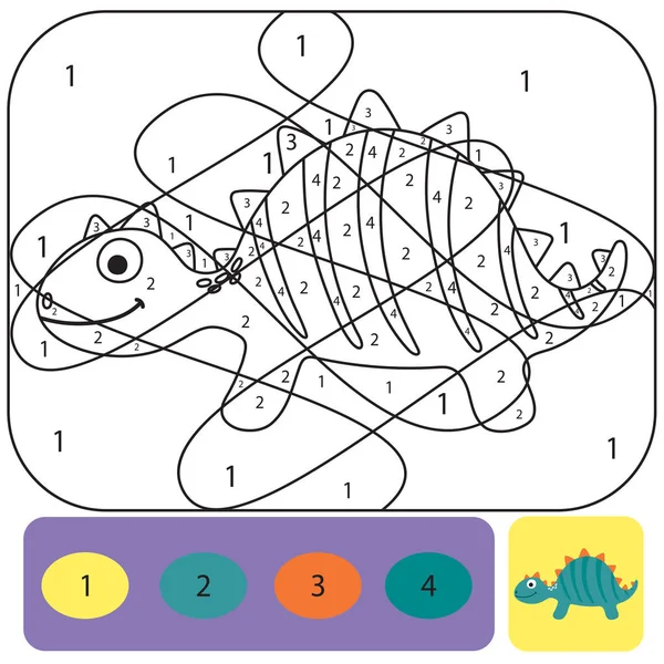 Niedlichen Dino Malseite für Kinder. Färbung Puzzle mit Zahlen o — Stockvektor